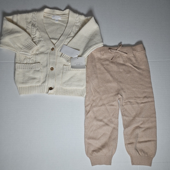 Grayson Mini Baby Baby Cable Knit Top & Bottom Set Cream Cozy Matching 18 Months - Picture 2 of 11